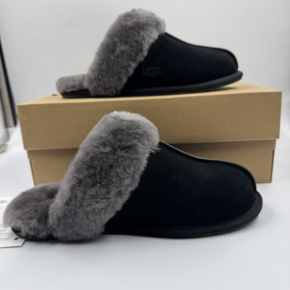Ugg Australia Women’s Scuffette II Slippers Suede Black/Grey Size 7 New With Box - Picture 2 of 16